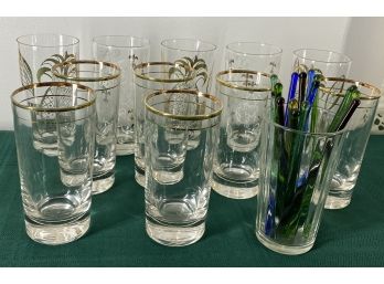 MCM Drink Glasses, 3 Signed Georges Briard,  Glass Stirrers