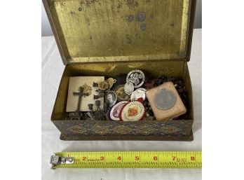 Tin Box Full Of Religious Items