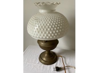 Electrified Vintage Oil Lamp With Milk Glass Hobnail Shade