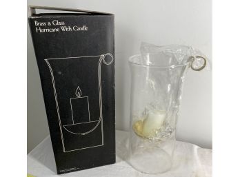 Brass & Glass Hurricane With Candle