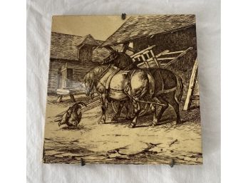 Antique Tile - Horses & Chichens