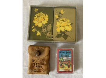 Vintage Playing Cards, Rose Set, Florida & Hawaii Souvenir Set