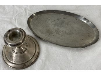 Sterling Candle Holder And Silver-plated Dish