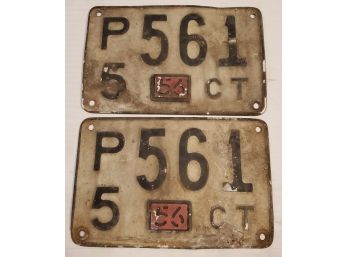 Vintage 1956 Set Of 2 Connecticut Car Metal License Plates