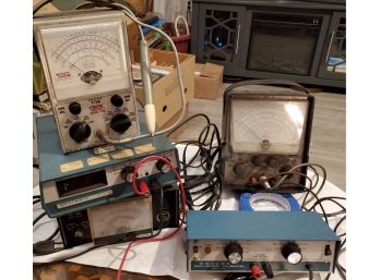 5 Vintage Electronic Instruments- Meters -voltmeter; Digital Multimeter; Watt Meter; Oscilloscope Calibrator