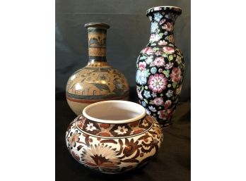 Beautiful Three Piece Hand Painted Pottery Lot