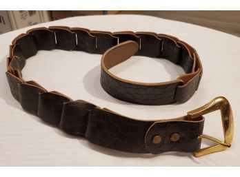 Vintage -Yet Never Worn - Stylish Brown Leather Link Belt With Brass Buckle