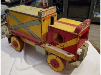 LARGE Vintage Woodshop Hand - Crafted & Painted Toy Truck With Details. 18 1/2' Long X 10' Tall X 5 1/2' Wide