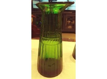 THREE TALL, EMERALD GREEN WINE CARAFE, PITCHER, WITH POUR SPOUTS  Or FLOWER VASES
