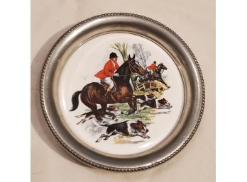 Revere Pewter & Porcelain Coaster  With A Wonderful Scene: Equine - Horse Riders In A Traditional Fox Hunt