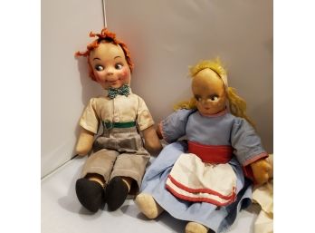 Antique And Vintage 3 Doll Lot - Rubber Face Boy, Soft Plastic Face Girl, & Gund Cloth Girl