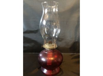 Antique Glass Red  Kerosene Hurricane Lamp Lantern
