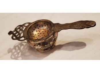 Silver Plate Two-part Tea Strainer -Pierced Handle Decorations -Also For Spice Juices Strainer
