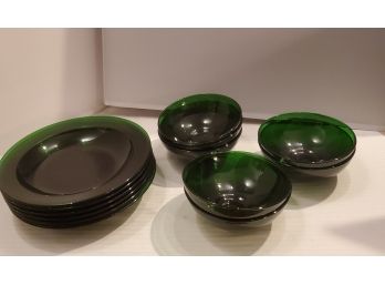 6 MCM Emerald Green Soup Bowls  8.625' Diameter & 12 Ice Cream, Fruit Cocktail Pudding Bowls 5.5' Diameter