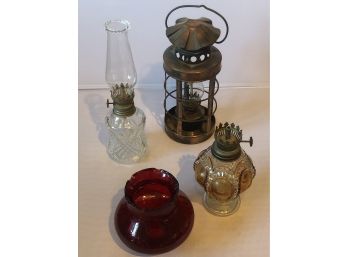 Lot Of Three Hand Held Small Kerosene Lamps Lanterns