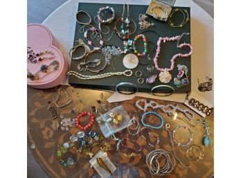 Vintage Costume Jewelry Lot - Faux Pearl Necklace, Abalone Bracelet, Coral, Shell, Beads  More