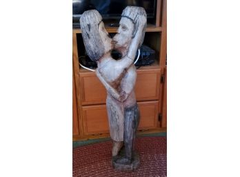 Vintage Hand-carved African Solid Wood Lovers Statue - Defined Features -  31 12' Tall
