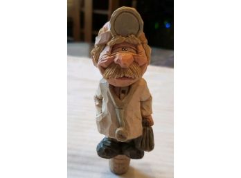 Hand- Carved Wood - Fun House Doctor With Bottle Cork - Fun Stocking Stuffer!