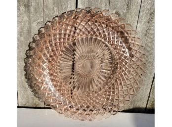 Vintage Pink Depression Glass Serving Tray - Platter 14' Diameter