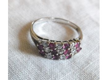 Size 8 Sterling Ring With Red & Clear Stones