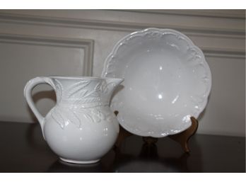 White Porcelain Washbowl & Pitcher By Amora, Italy