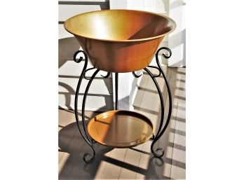Large Two Tier Brass Drink Server On A Black Painted Metal Base