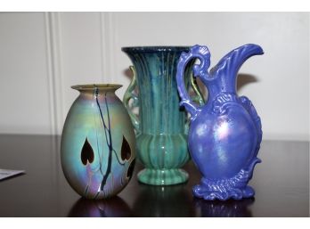 Fulper  Green Vase-along With A Pitcher & Small Vase