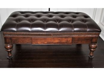 Fabulous Dark Brown Leather Tufted Ottoman With Single Drawer - Retail $449