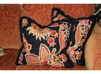 Beautiful Pair Needlepoint Pillows With Black Fringe.