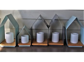 Fun Group Of Five Metal 'House' Form Candle Holders