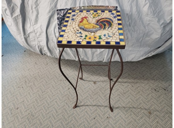 Wrought Iron & Mosaic Tile Top Rooster Table / Plant Stand