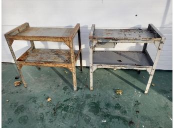 Two Vintage Industrial Factory Painted Tables