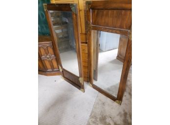 Pair Of  Wood Frame Oblong Wall Mirrors W/Brass Accents