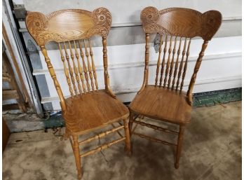 Pair Vintage Oak High Back Dining Chairs
