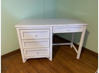 Beautiful White Wicker Desk With Four Drawers