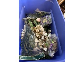 Tote Of Faux Flowers AnD Christmas Decor