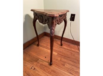 3 Leg Heavily Carver Inlaid Wood Side Table