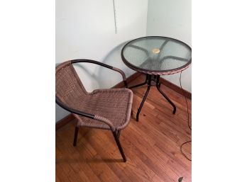 Outdoor Glass Top Table And Matching Chair, Wicker Style Set