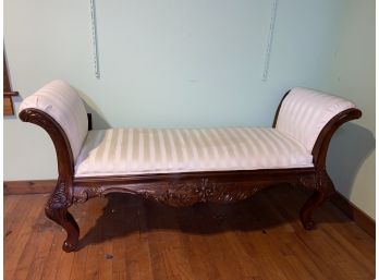 Double Rolled Arm Chaise Lounge Bench, Ornately Carved With Beautiful Coloring