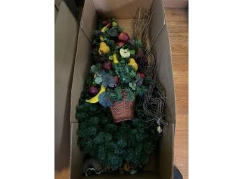 Garland Runner, Wreath, Floral Accessories, And Huge Decorative Fruit Basket / Topiary