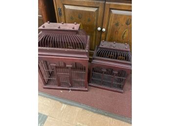 Pair Of Red Decorative Bird Cages