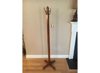 Antique Wood Coatrack With Iron Hooks, Great Piece