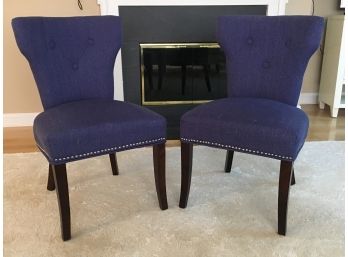 $210 Retail, Pair Of Dark Blue Upholstered Side Chairs In Good Condition