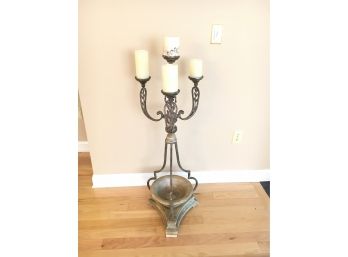 $175 Retail, Elegant Iron And Wood Decorators Standing Candelabra, 44' Height