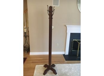 Antique Coat Rack With Iron Hooks, 6' Tall