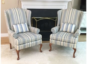 Clean Pair Of Wingback Chairs By Bridge Craft Of Hickory North Carolina