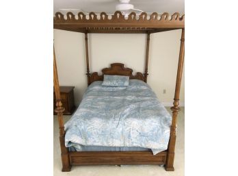 Incredible French Provincial Style Fruitwood Canopy Queen Size Bed, With Queen Beautyrest Recharge Mattress