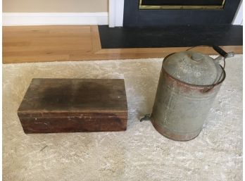 Antique Metal Can And Wood Box, Great Pieces