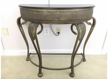 Metal Frame With Wood Top Demilune Console Table, Excellent Condition