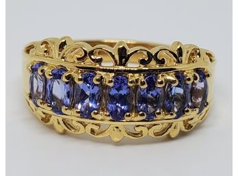 AA Tanzanite Ring In Yellow Gold Over Sterling Silver